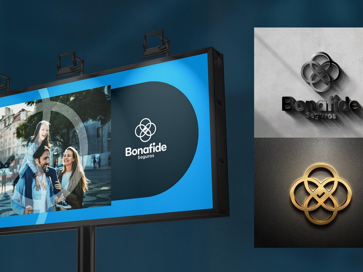 Bonafide: Redesign da Bonafide Imóveis e arquitetura de marca para Bonafide Seguros e Bonafide Viagens, com um símbolo único e uma cor para cada negócio.