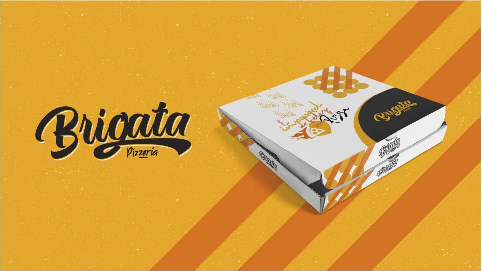 Caixa de pizza Brigata em amarelo e preto