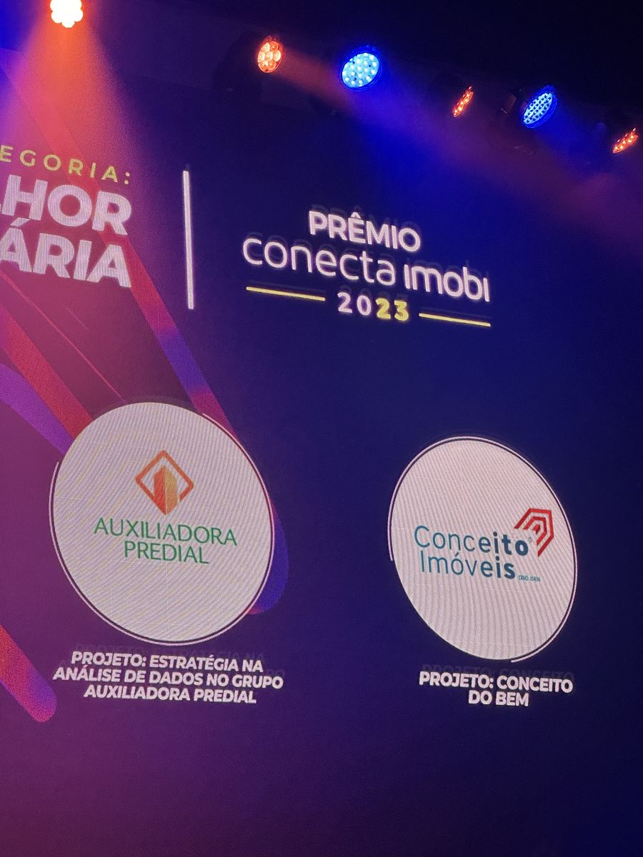 Telão da premiação com a Conceito Imóveis na categoria Melhor Imobiliária