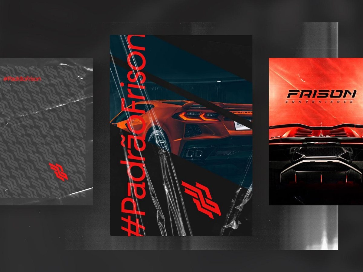 Posters #PadrãoFrison com o símbolo e o carro