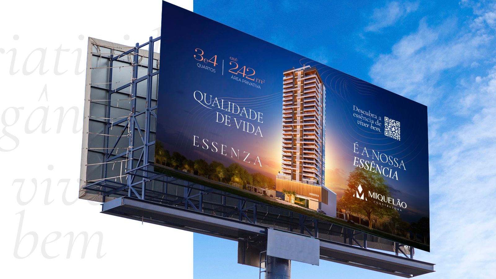 Construtora Miquelão: Lançamento do Essenza: outdoor, campanha de Instagram, hotsite com acompanhamento de obra e reativação de base no WhatsApp.