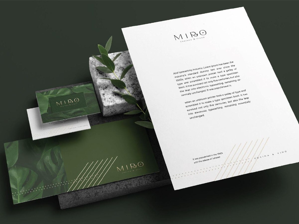 Papelaria: cardápio, cartões e envelope em verde profundo