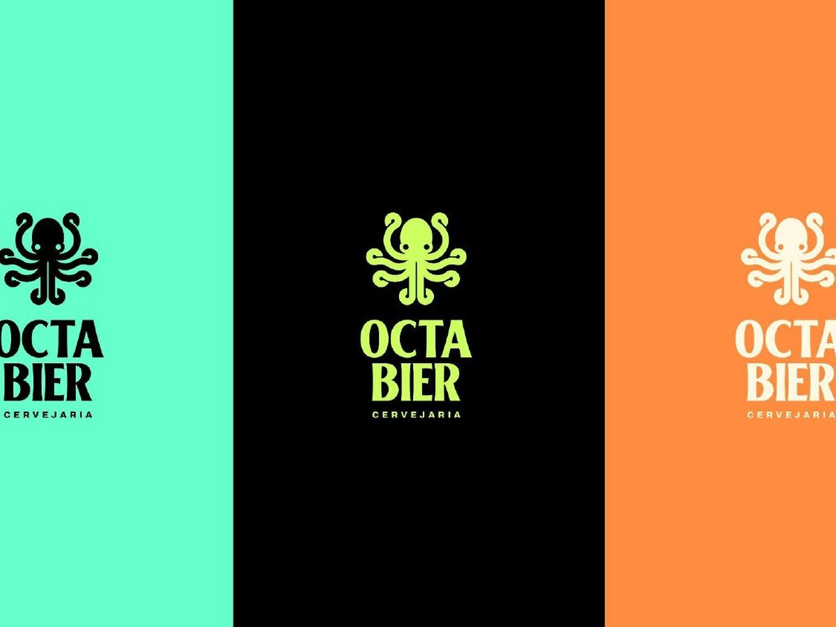 Versiones de la marca sobre verde agua, negro y naranja