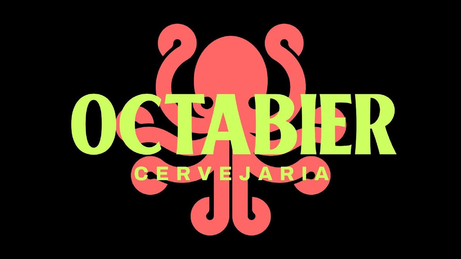 Firma Octabier en coral y verde lima sobre negro