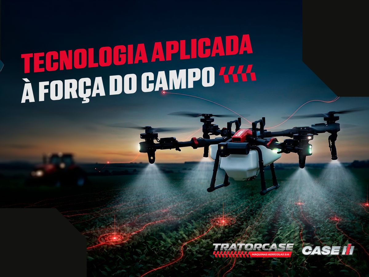 Peça Tecnologia aplicada à força do campo, com drone agrícola