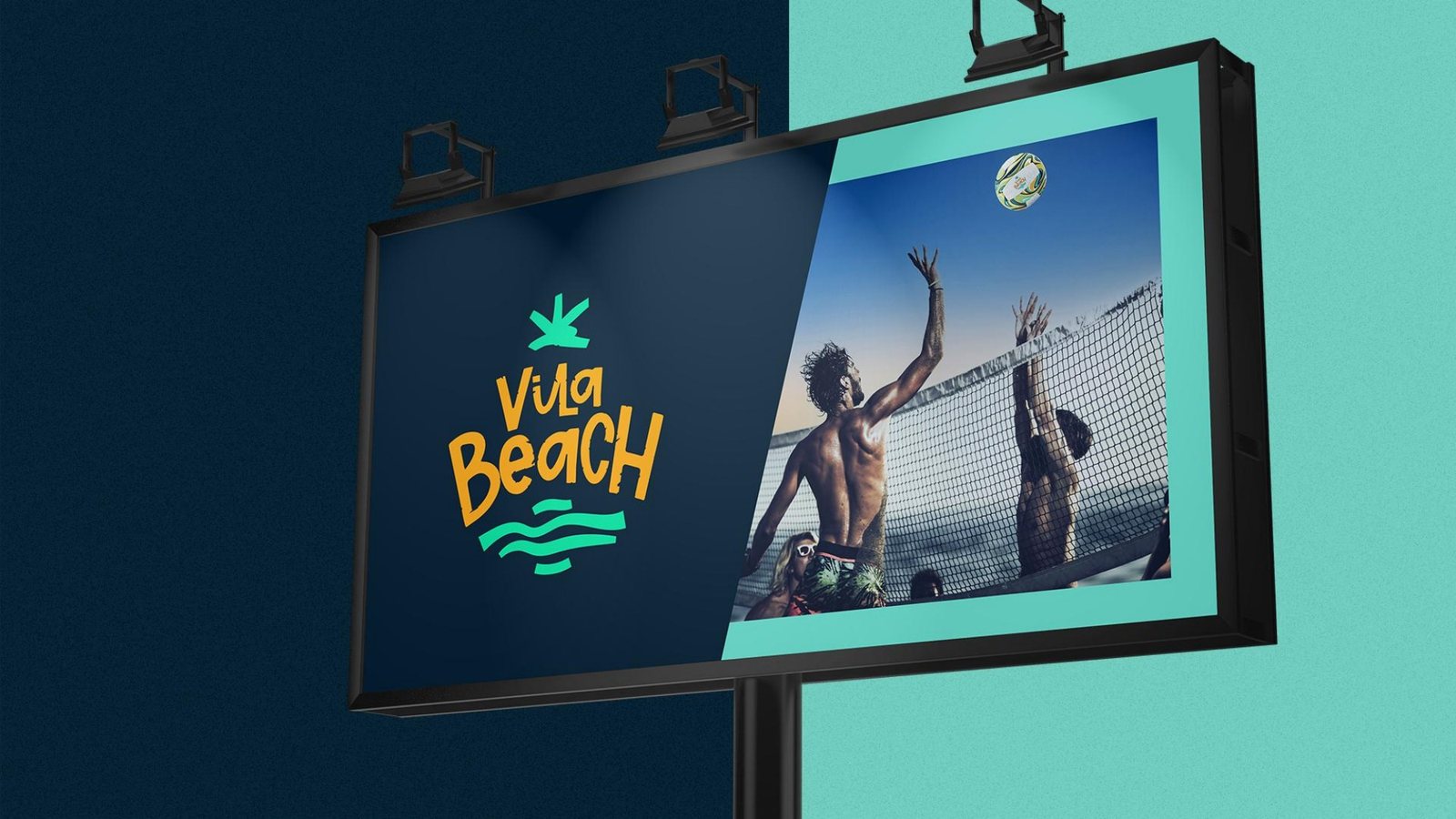 Painel Vila Beach com a marca e a padronagem fluida